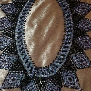 Beaded necklace black and baby blue